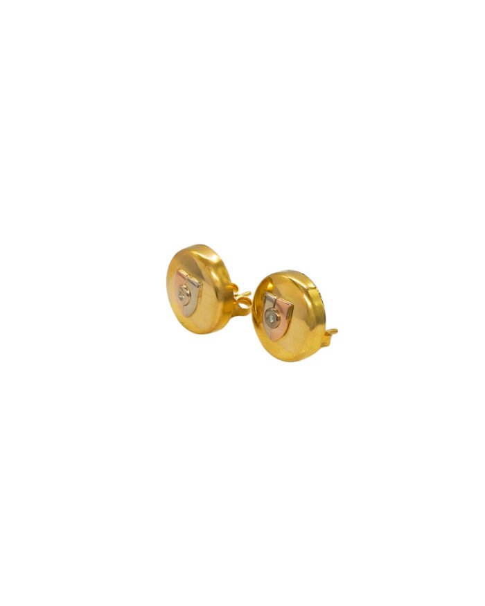 ARETES TOPOS MEDIA TAPA TRES OROS PIEDRA 18K - Image 1