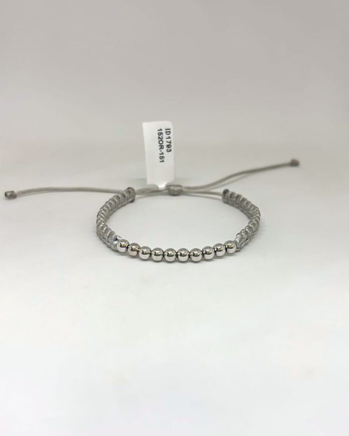 PULSO TEJIDO CON 10 BALINES DE ORO 18K ESTILO MACRAMÉ EN HILO GRIS - Image 1