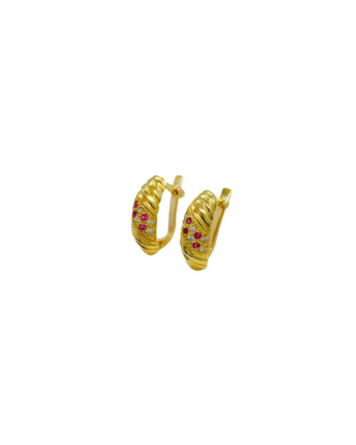 ARETES CORTOS CURRUGADOS PIEDRAS ORO 18K - Image 1