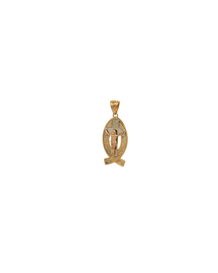 DIJE CRUZ CRISTO CALADA DOS OROS PIEDRAS ORO 18K - Image 1