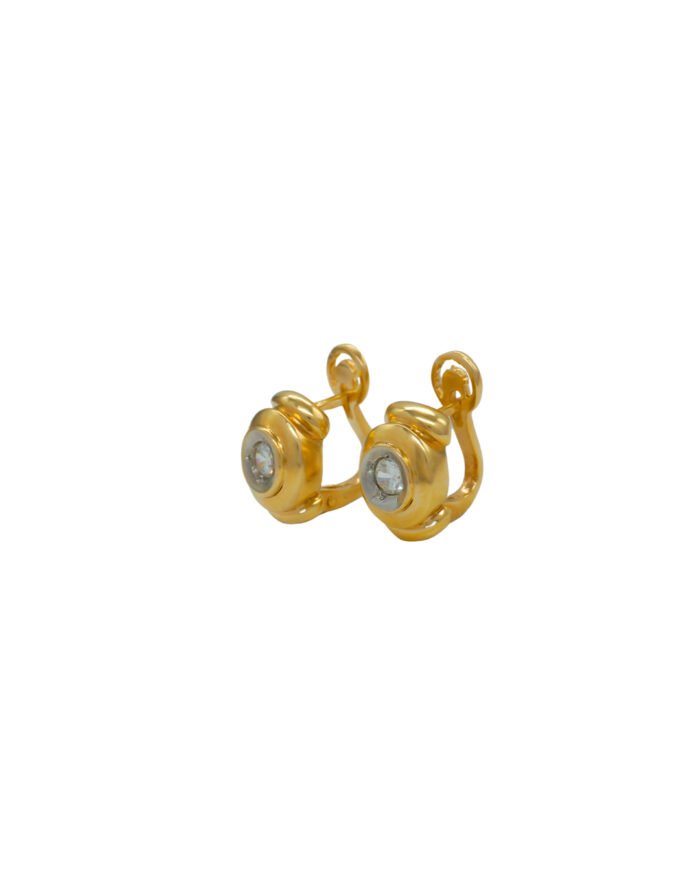 ARETES CORTOS PIEDRA BLANCA CIERRE CATALAN ORO 18K - Image 1