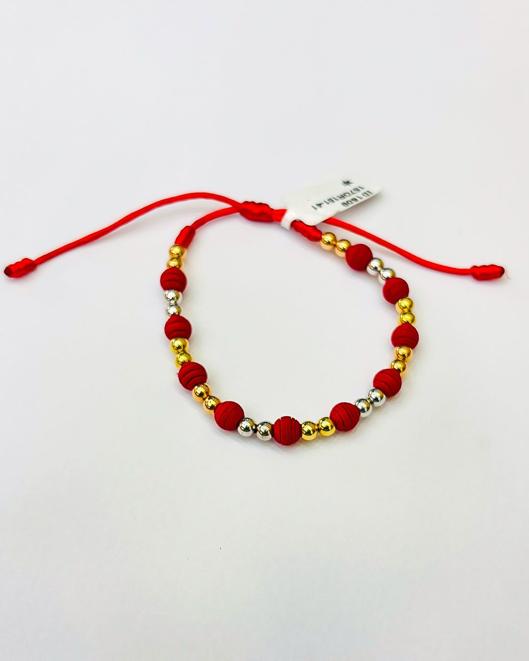 1571609.jpg PULSO TEJIDO CON 22 BALINES DE ORO 18K CON BOLAS DE NEOPRENO EN HILO ROJO - Image 1