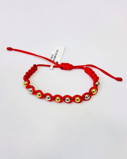 PULSO TEJIDO CON 10 BALINES DE ORO 18K TEJIDO ESPECIAL EN HILO ROJO