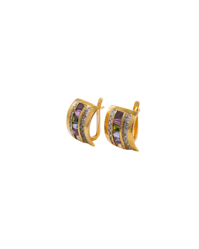 ARETES CORTOS PIEDRAS COLORES CIERRE CATALAN ORO 18K - Image 1