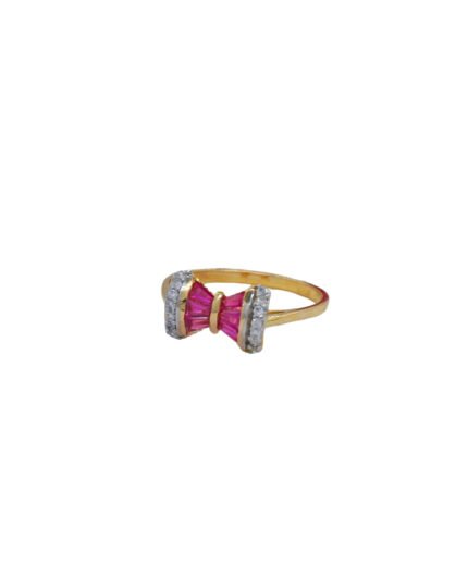 ANILLO PARA DAMA MOÑO PIEDRAS ROJAS BLANCAS ORO 18K