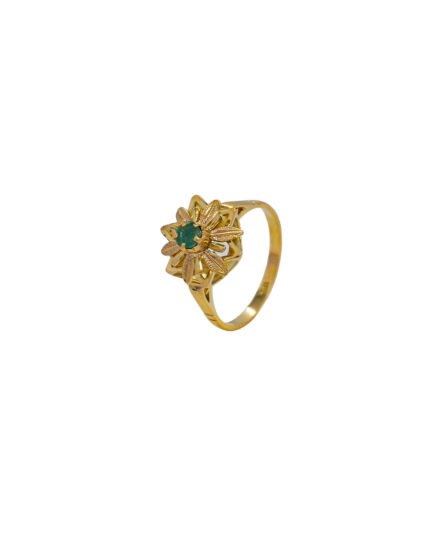 ANILLO PARA DAMA FLOR PIEDRA VERDE ESMERALDA ORO 18K