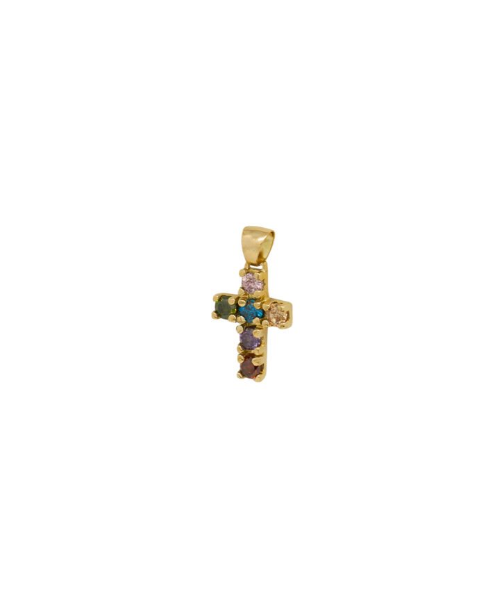 DIJE CRUZ PIEDRAS COLORES ORO 18K - Image 1