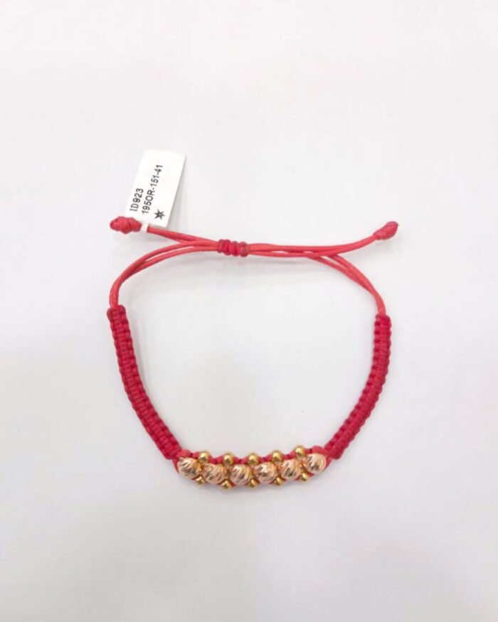 PULSO TEJIDO 16 BALINES DE ORO 18K ESTILO MACRAMÉ EN HILO ROJO - Image 1