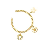 PULSO TEJIDO CUBANO CON TRES DIJES ORO 18K