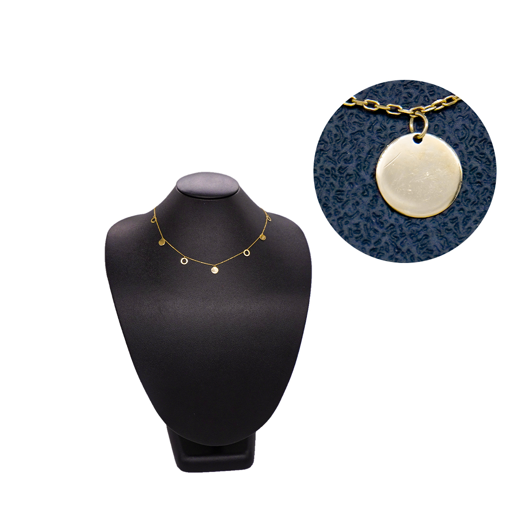 1902559.webp CADENA TEJIDO ROLON CON PLACAS CORTA ORO 18K - Image 1