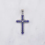 DIJE CRUZ PIEDRA AZUL ORO BLANCO ORO 18K