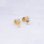 ARETES TOPOS FLOR ORTOPEDICOS ORO 18K