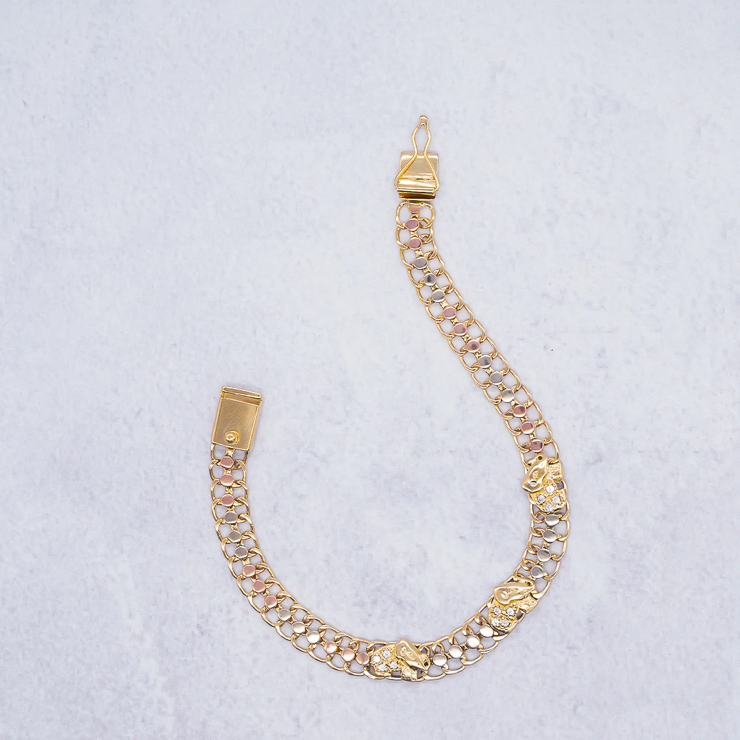 1634561.webp PULSO PARA DAMA TEJIDO CHINO TRES OROS ELEFANTES ORO 18K - Image 1