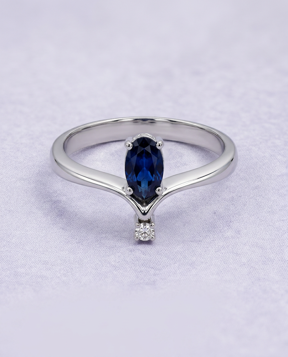 1951277 ANILLO SOLITARIO PIEDRA AZUL Y BLANCA DIAMANTE ORO BLANCO 18K - Image 1