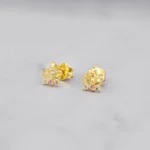 ARETES TOPO CORONA PIEDRAS 18K
