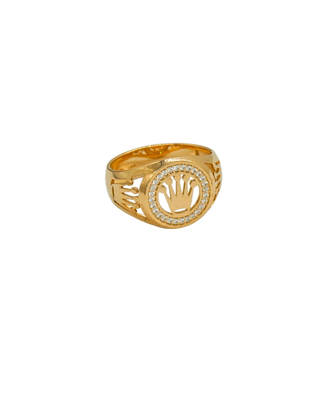 1951010.webp ANILLO PARA HOMBRE ROLEX CALADO PIEDRAS BLANCAS ORO 18K - Image 1