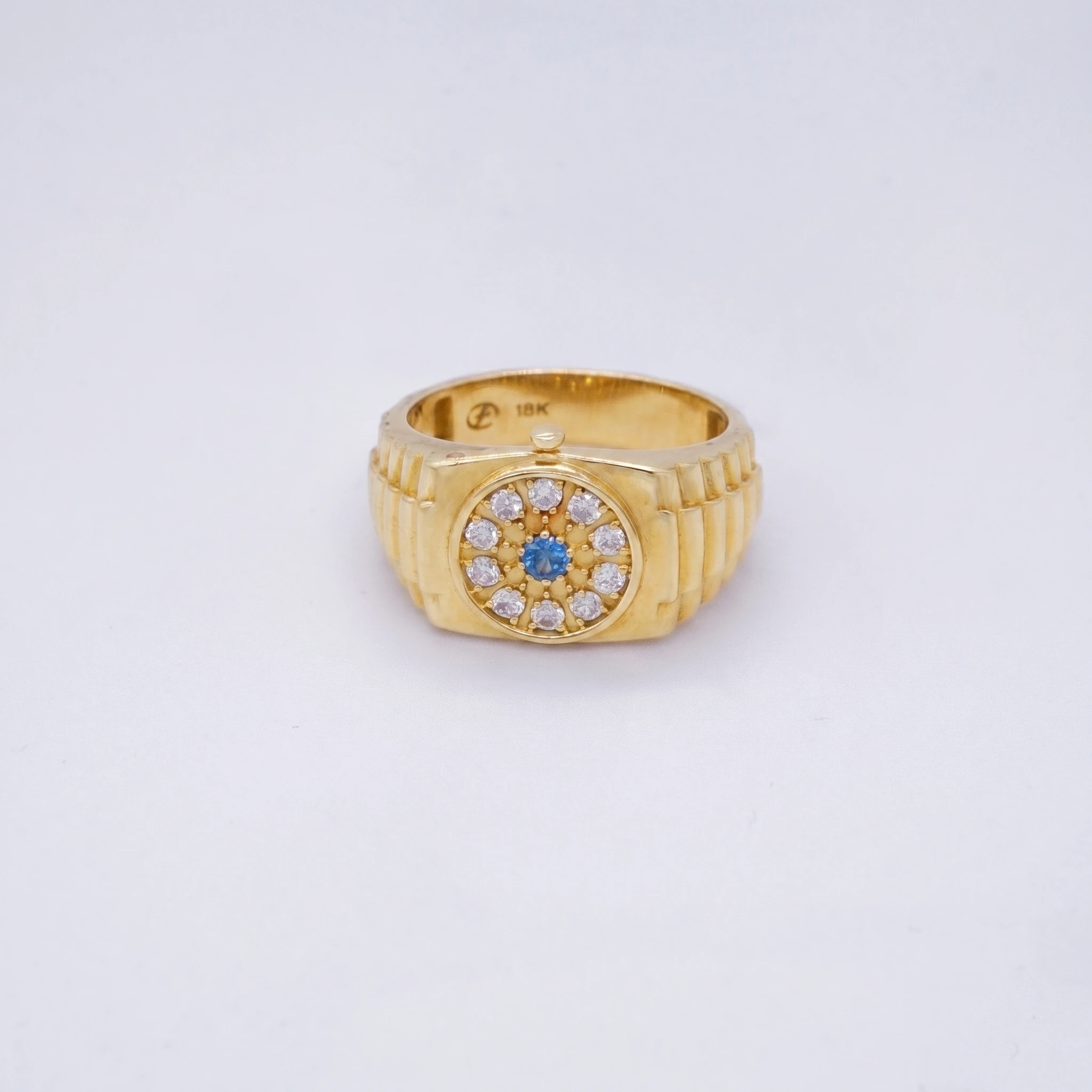 1951011.webp ANILLO PARA HOMBRE ROLEX CALADO PIEDRAS NEGRAS ORO 18K - Image 1