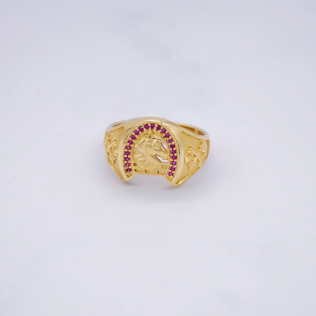 1951012.webp ANILLO PARA HOMBRE HERRADURA CABALLO PIEDRAS COLORES ORO 18K - Image 1