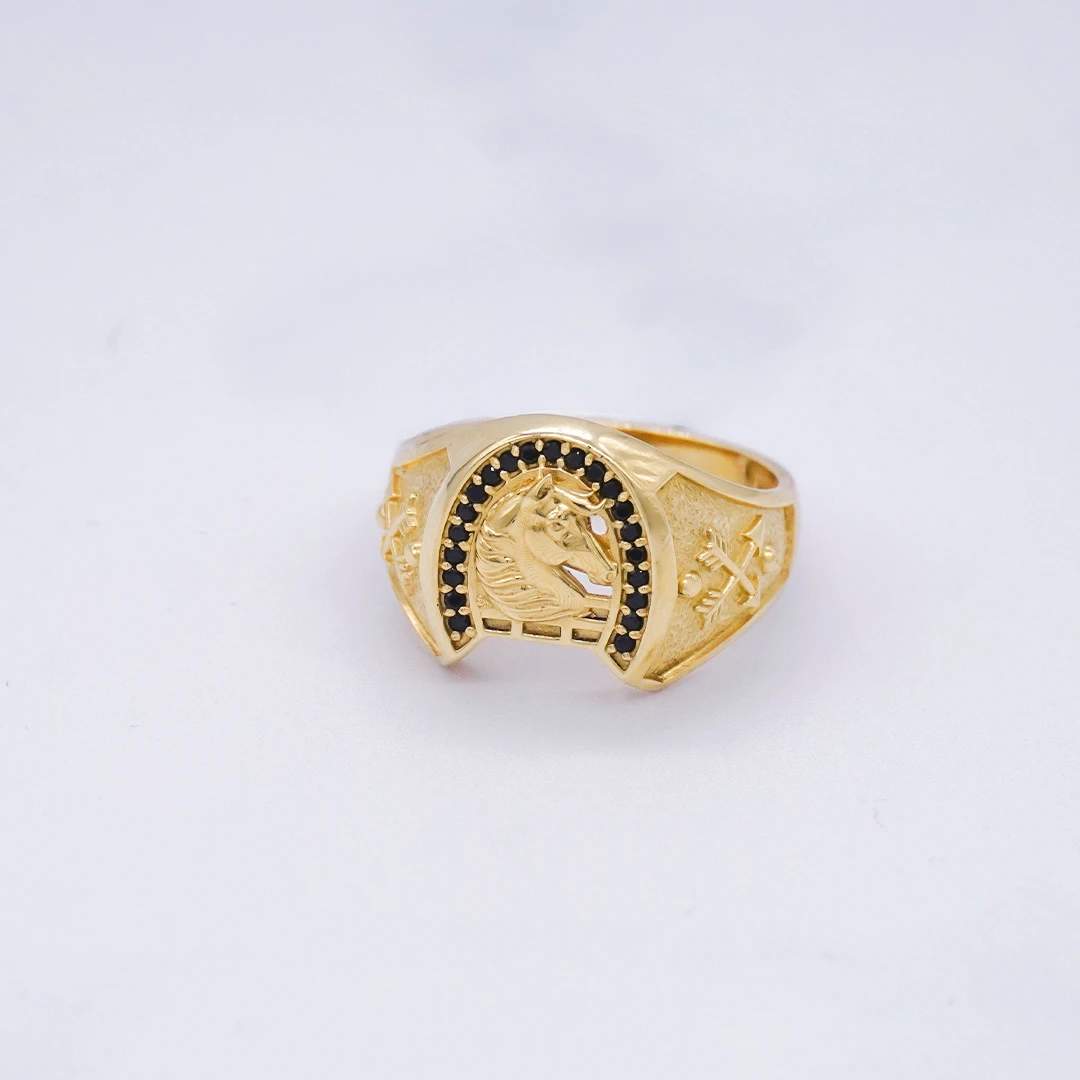 1951013.webp ANILLO PARA HOMBRE HERRADURA CABALLO PIEDRAS COLORES ORO 18K - Image 1