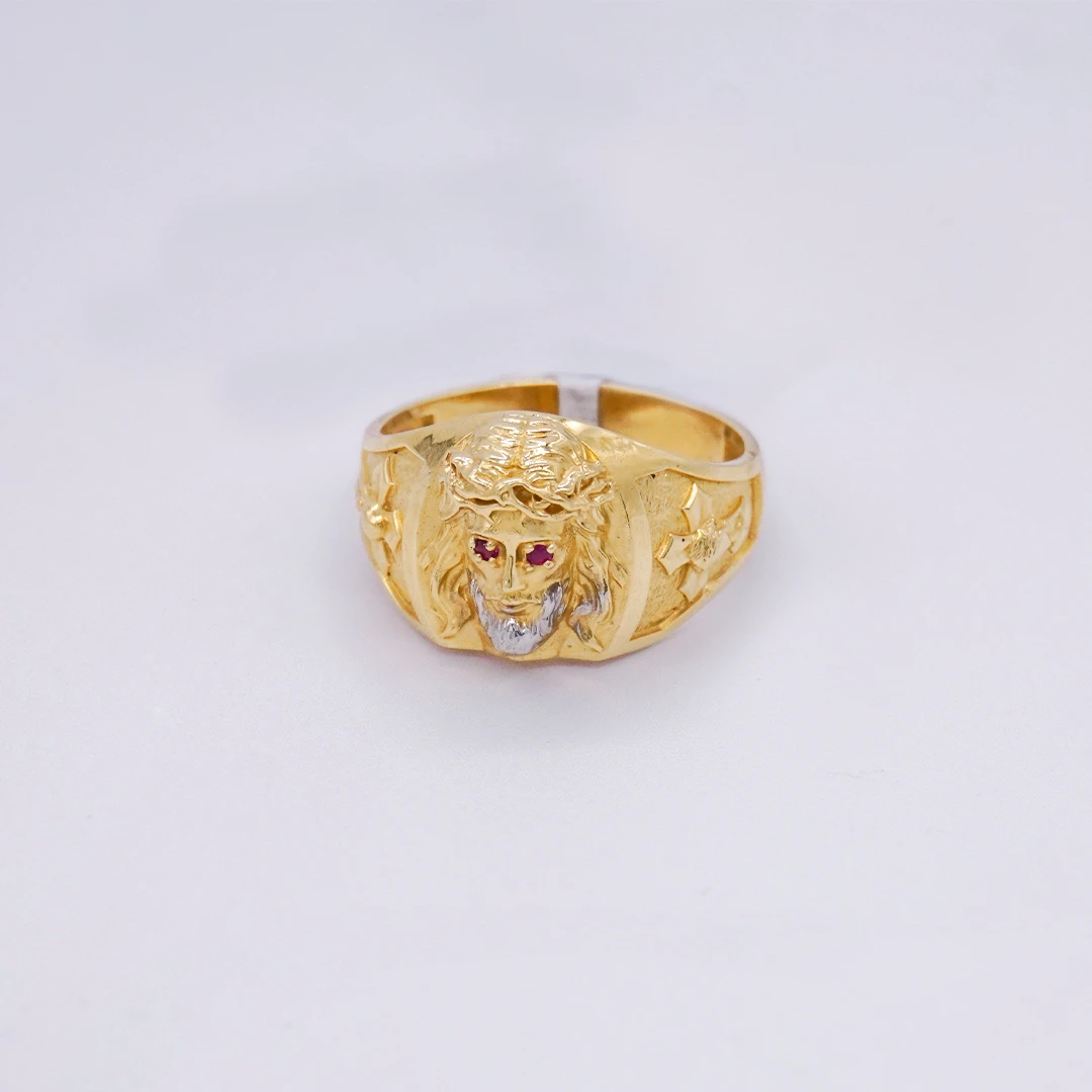 1951016.webp ANILLO PARA HOMBRE ROSTRO CRISTO PIEDRAS ORO 18K - Image 1