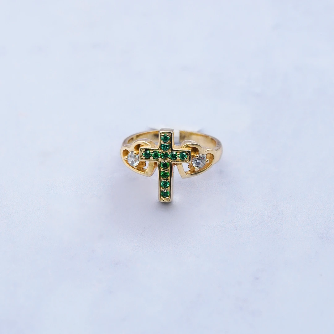 195968.webp ANILLO CRUZ CON ZIRCONES 18K - Image 1