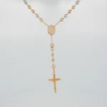 CADENA TEJIDO ROSARIO TRES OROS 18K
