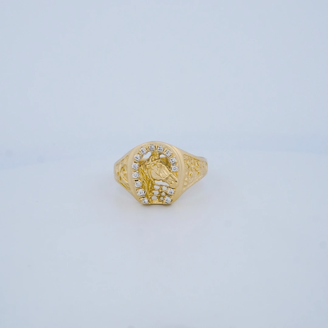 1634739.webp ANILLO PARA HOMBRE HERRADURA CABALLO PIEDRAS EN ORO 18 KILATES - Image 1