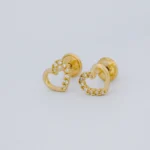 ARETES TOPOS CORAZON CALADOS PIEDRAS EN ORO 18 KILATES