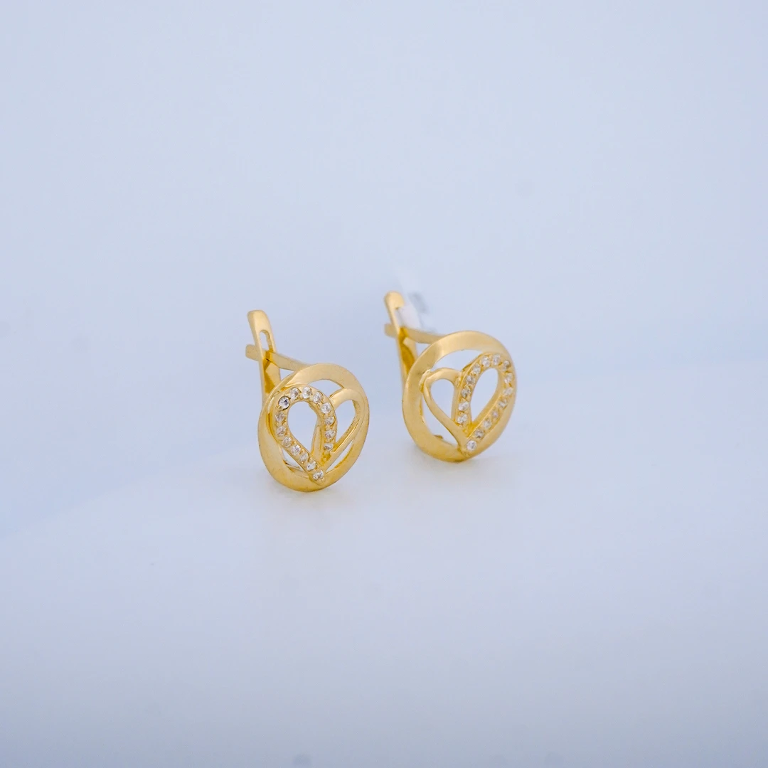 1503307.webp Aretes Corazon Calado Cierre Catalan Oro 18K - Orofino Ecuador
