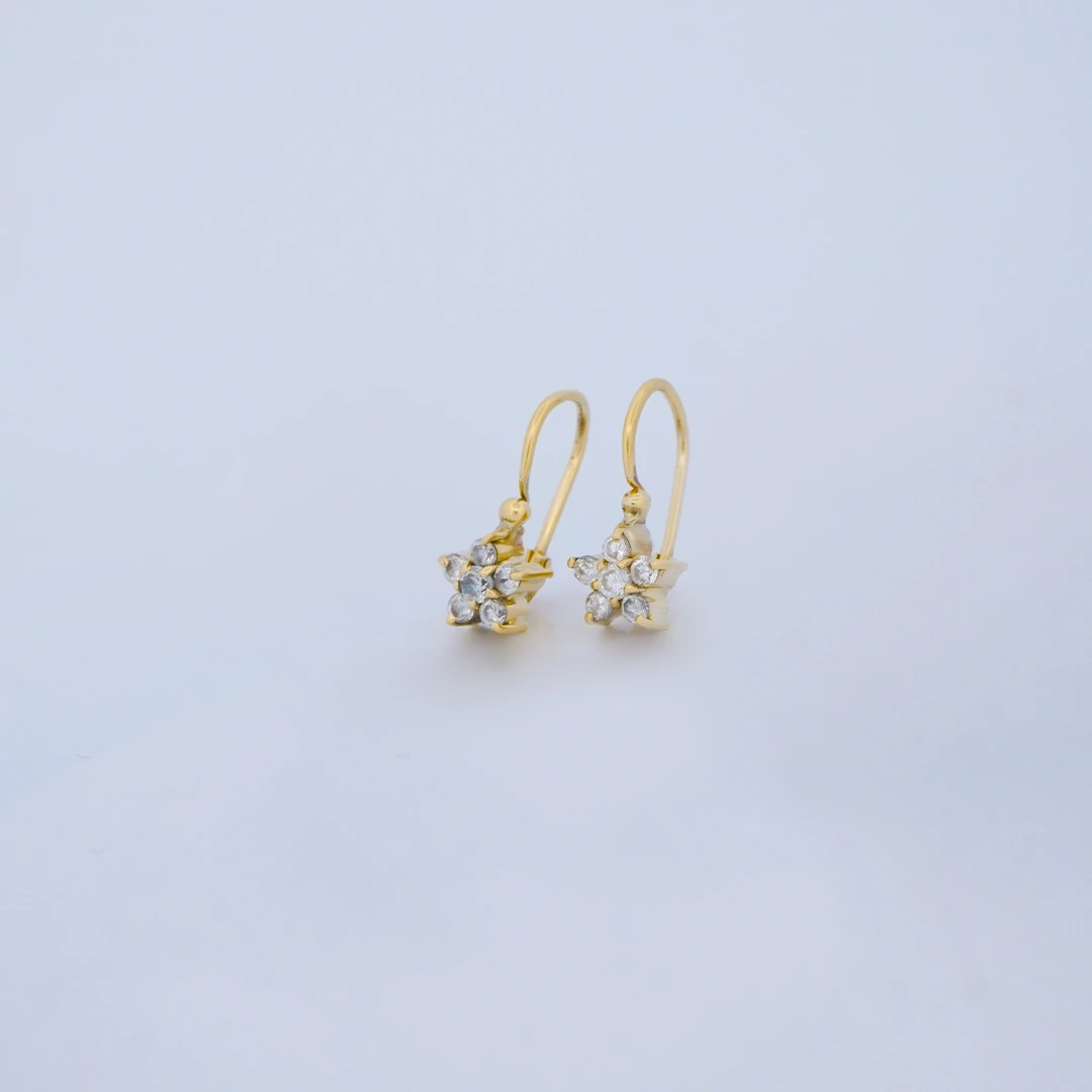1541517.webp Aretes Cortos Flor Piedras en Oro 18 Kilates - Image 1