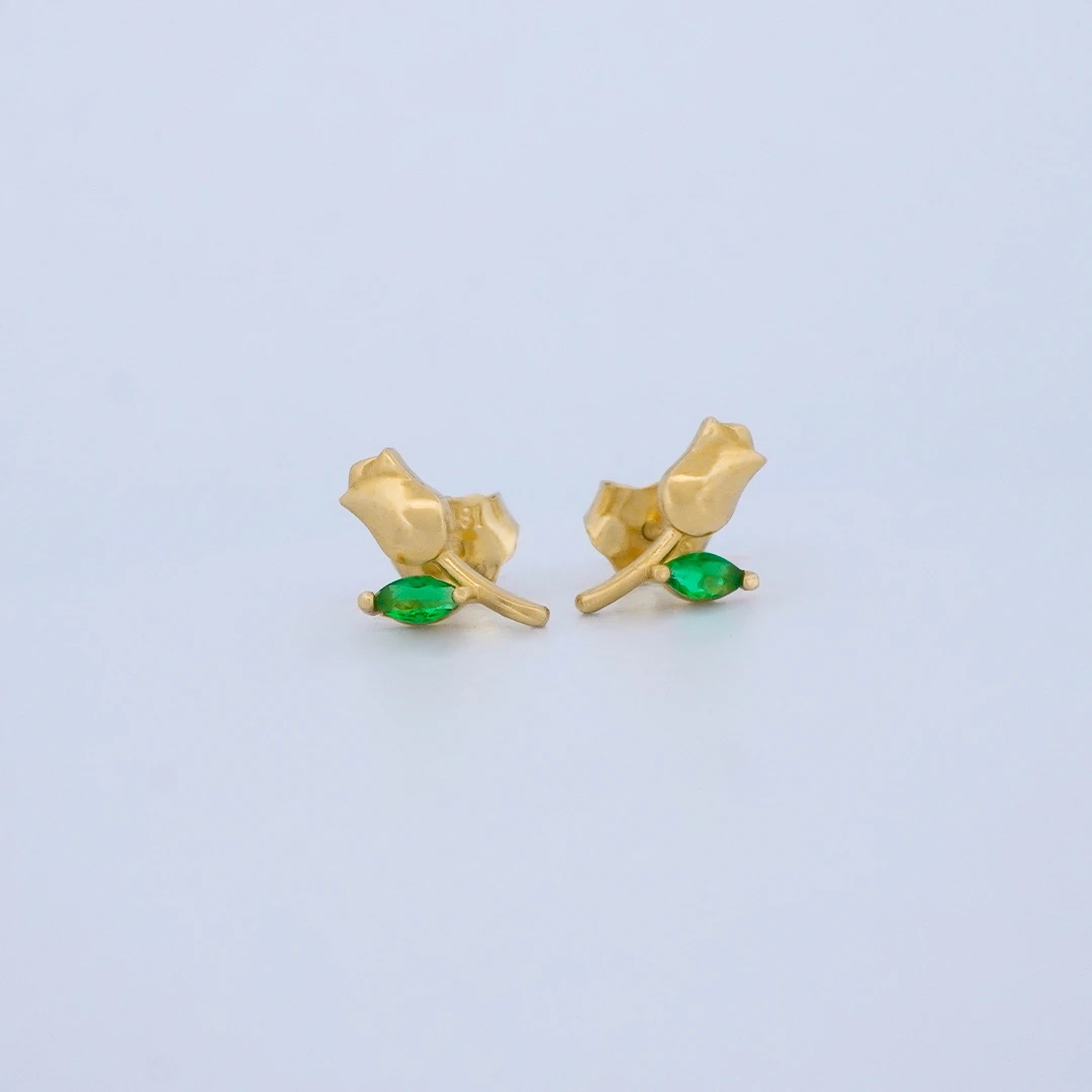 1551306.webp ARETES TOPOS FLOR CON PIEDRA VERDE EN ORO 18K - Image 1