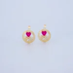 ARETES FLOR CON PIEDRAS Y CIERRE CATALÁN EN ORO 18K