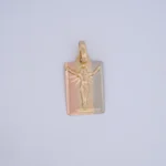 Dije Placa Cristo en Tres Oros 18 Kilates