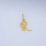 DIJE LETRA R LISA CON PIEDRAS EN ORO 18K