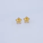 ARETES TOPOS FLOR EN ORO 18K