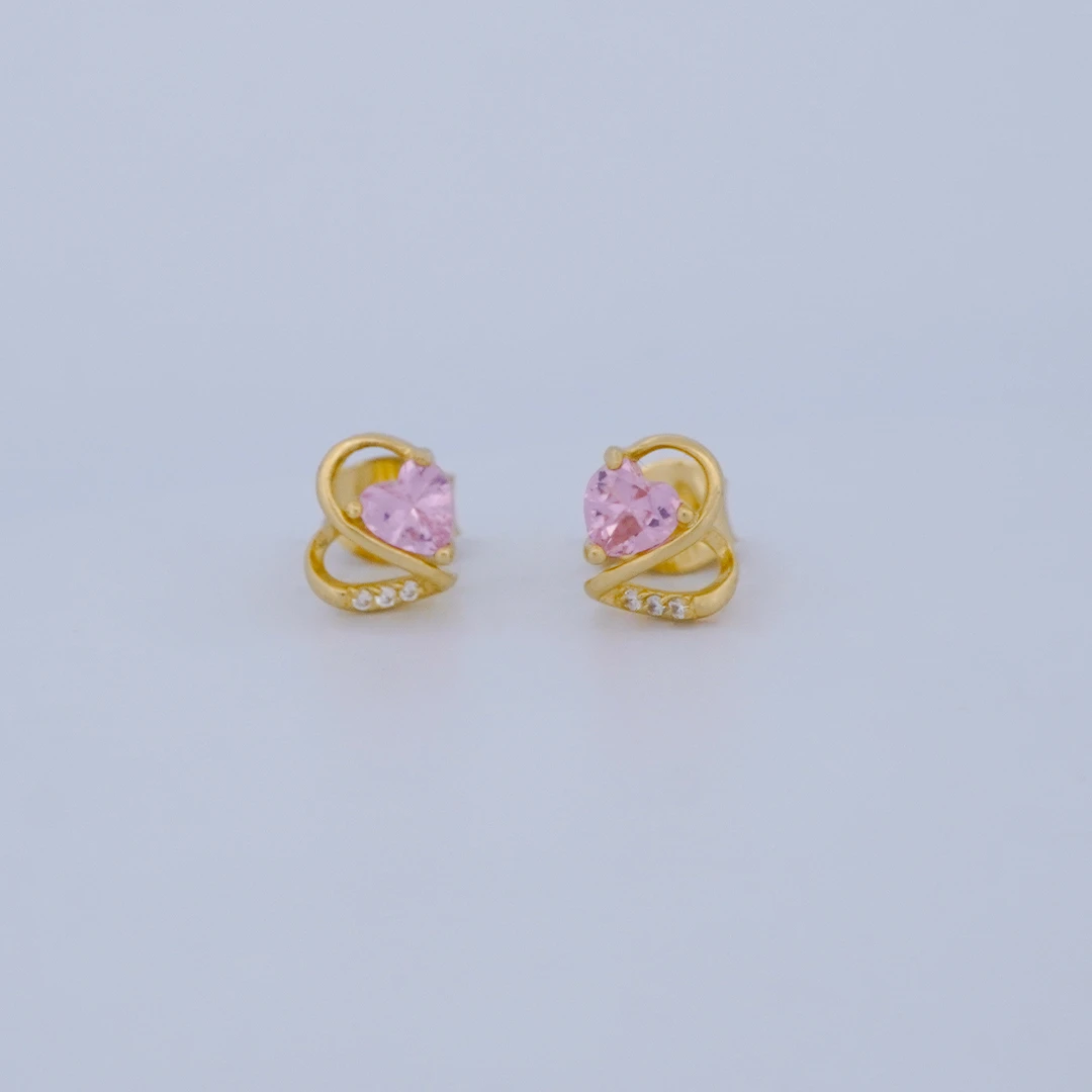1657488.webp ARETES TOPOS CORAZÓN CON PIEDRA ROSA EN ORO 18K - Image 1