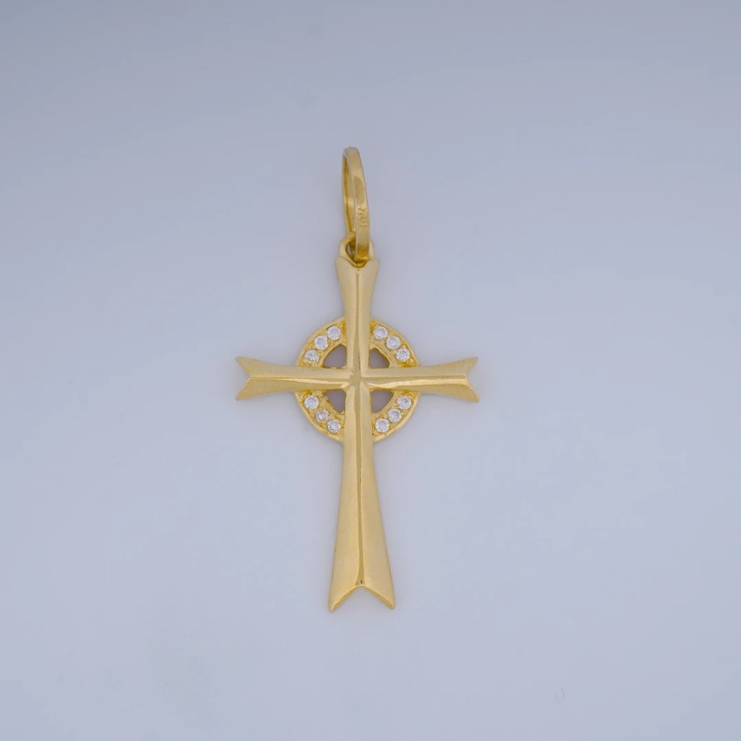 1657492.webp DIJE CRUZ LISA CON PIEDRAS EN ORO 18K - Image 1