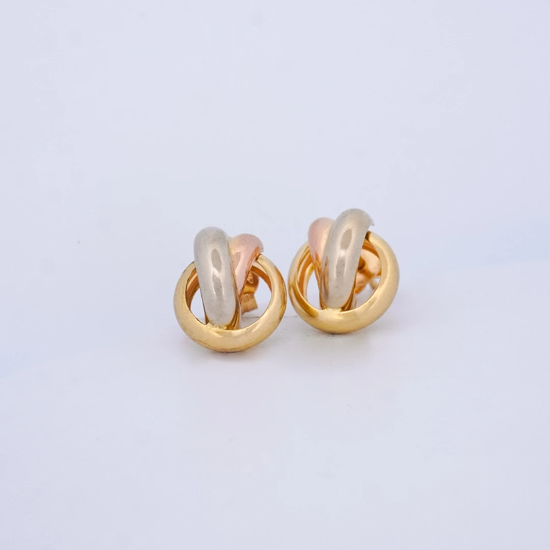 1657511.webp Aretes Topos en Tres Oros 18 Kilates - Image 1