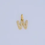 DIJE LETRA W CON PIEDRAS EN ORO 18K