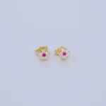 ARETES TOPOS FLOR EN ORO 18K