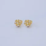 ARETES TOPOS ROMBO CON PIEDRAS EN ORO 18K