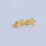 ARETES TOPOS FLOR EN ORO 18K