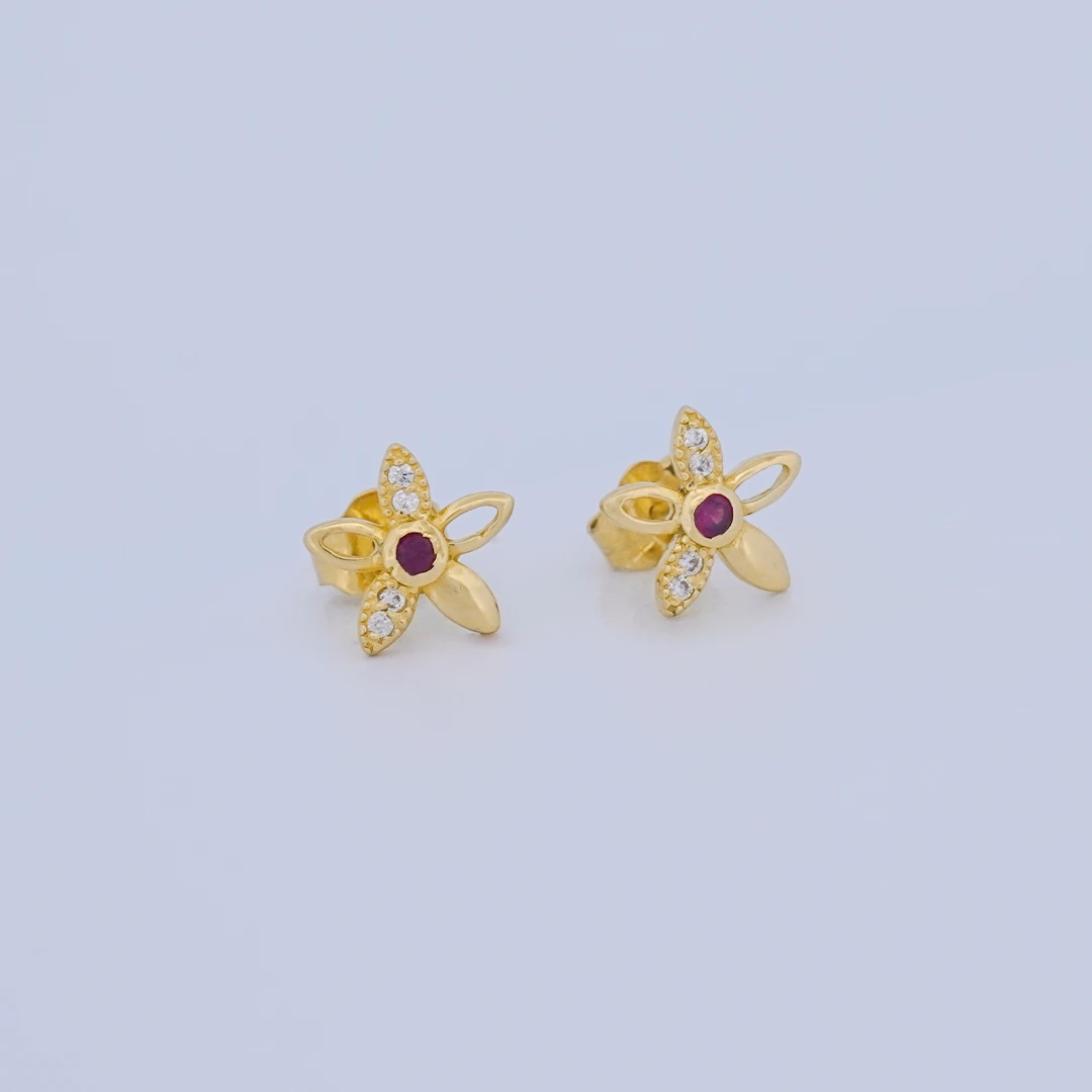 1951424.webp ARETES TOPOS FLOR EN ORO 18K - Image 1