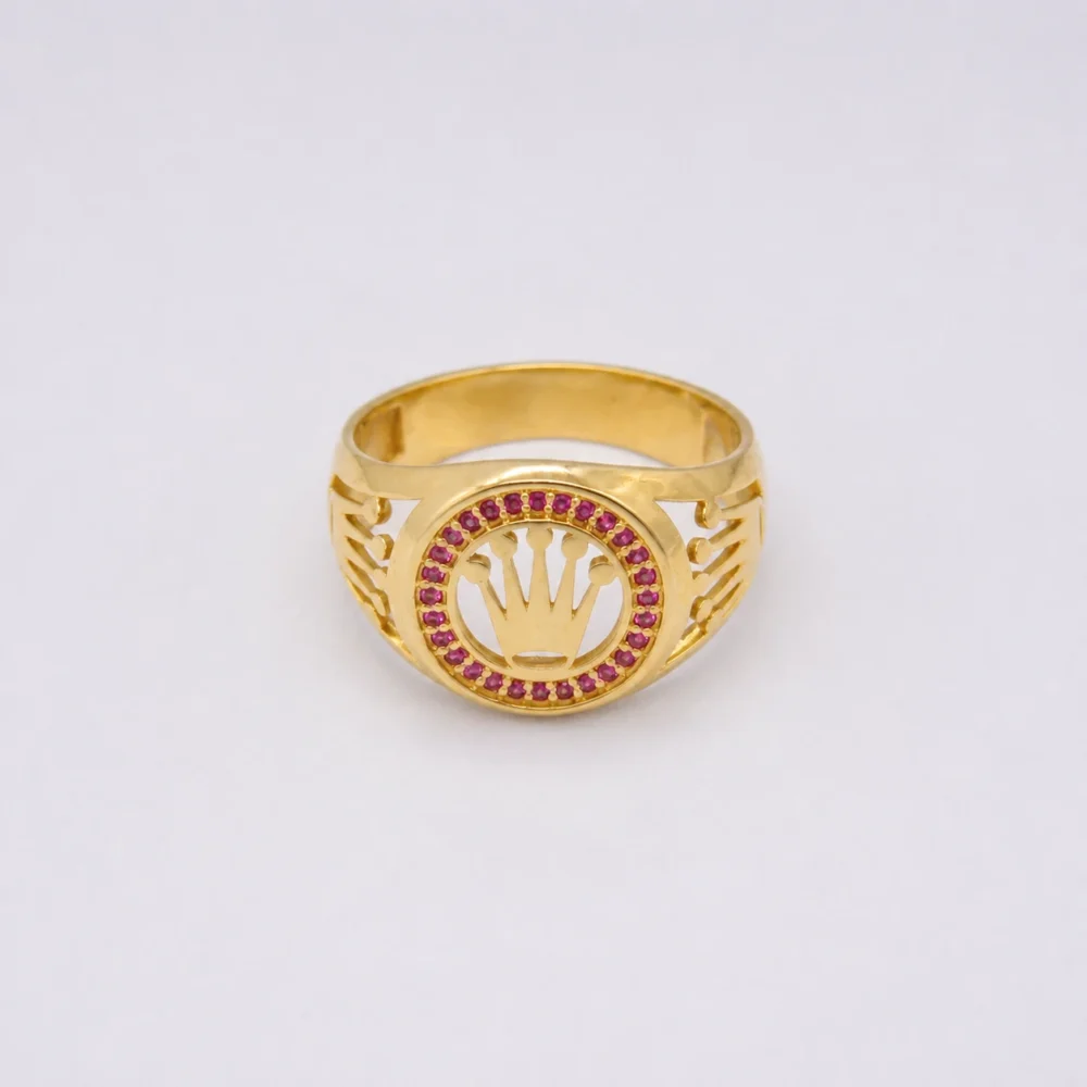Anillo Para Hombre Rolex Calado Piedras Rojas Oro 18K - Orofino Ecuador