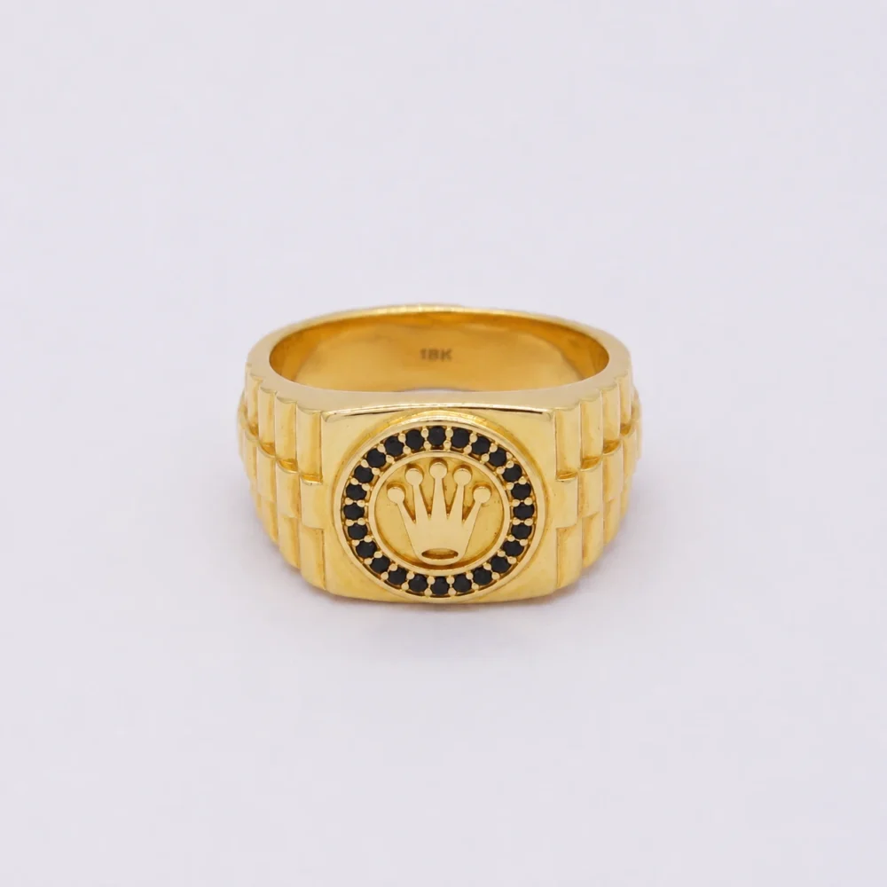 Anillo Para Hombre Rolex Calado Piedras Negras  Oro 18K - Orofino Ecuador