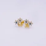 Aretes Topo Flor Piedra 18K - Orofino Ecuador