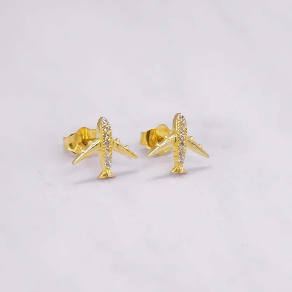 Aretes Topo Avion Piedras 18K - Orofino Ecuador