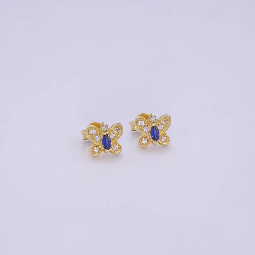 Aretes Topos Mariposas Piedras Oro 18K - Orofino Ecuador