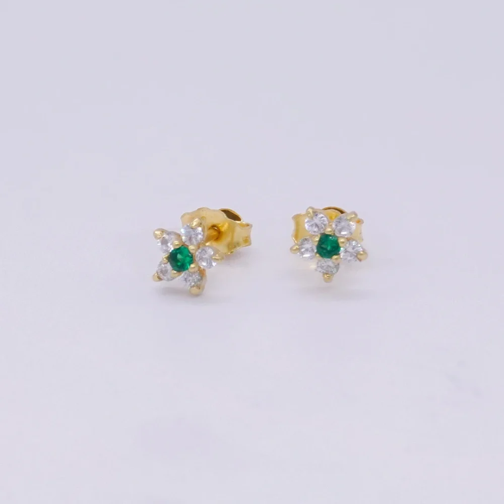 Aretes Topos Flor Piedras Oro 18K - Orofino Ecuador
