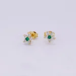 ARETES TOPOS FLOR PIEDRAS ORO 18K